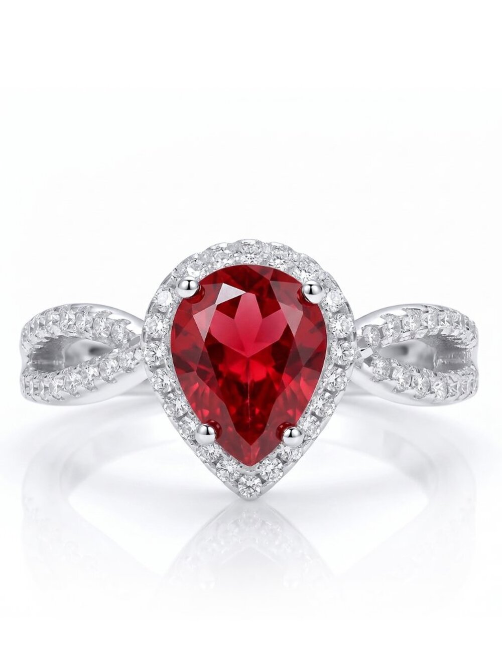 Red Ruby Pear Gemstone ring, size 7, 925 Sterling Silver